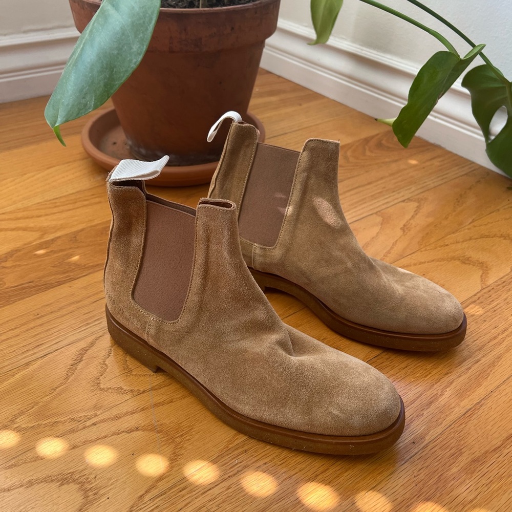 Common Projects Suede Chelsea Ankle Boots in Light Brown